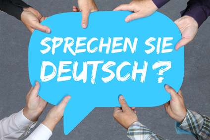 Gruppe Menschen halten mit Hände das Wort Sprechen Sie Deutsch Sprache Sprachen lernen Schule Fremdsprache